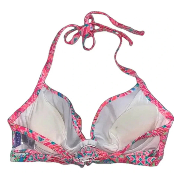 NWT Coco Rave 34B/C halter push-up bikini top bright ruched pink orange - Picture 4 of 13